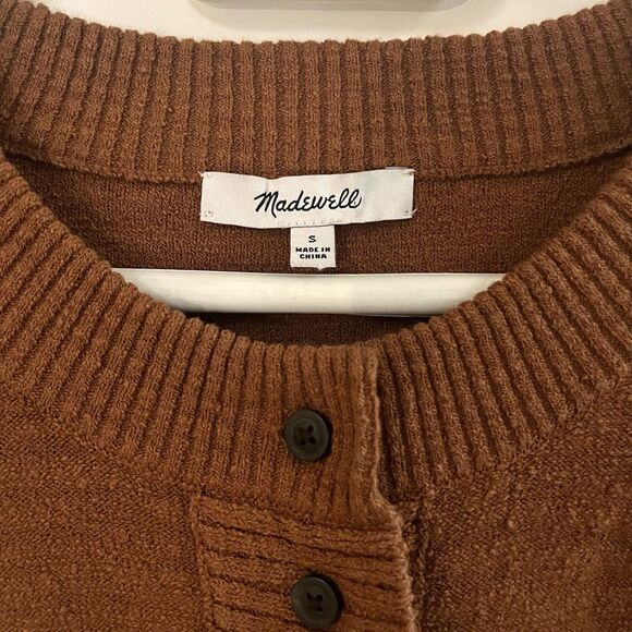 Madewell Brampton Cropped Crewneck Button Cardigan Sweater Brown Small - Picture 9 of 13